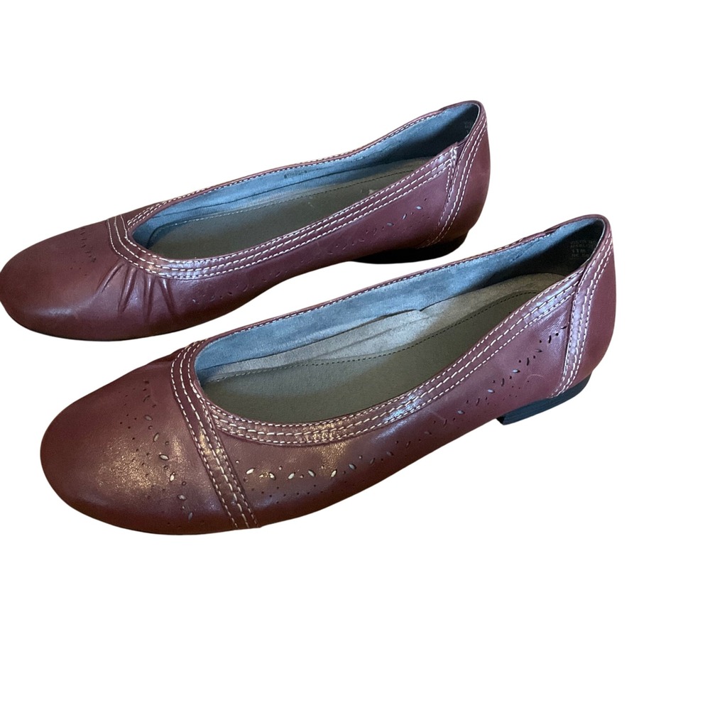 Earth Womens 11 Ballet Flats Burgundy Leather Round Toe Comfort Casual Shoes